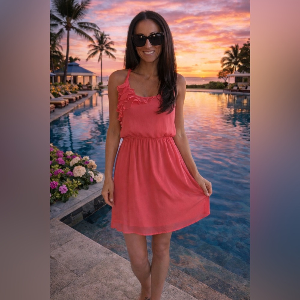 Eyeshadow Coral Pink Ruffle-Shoulder Sundress